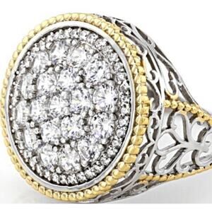 Diamonique CZS 18k Yellow Gold Edging Sterling Silver Ring 3.25 TCW Size 6